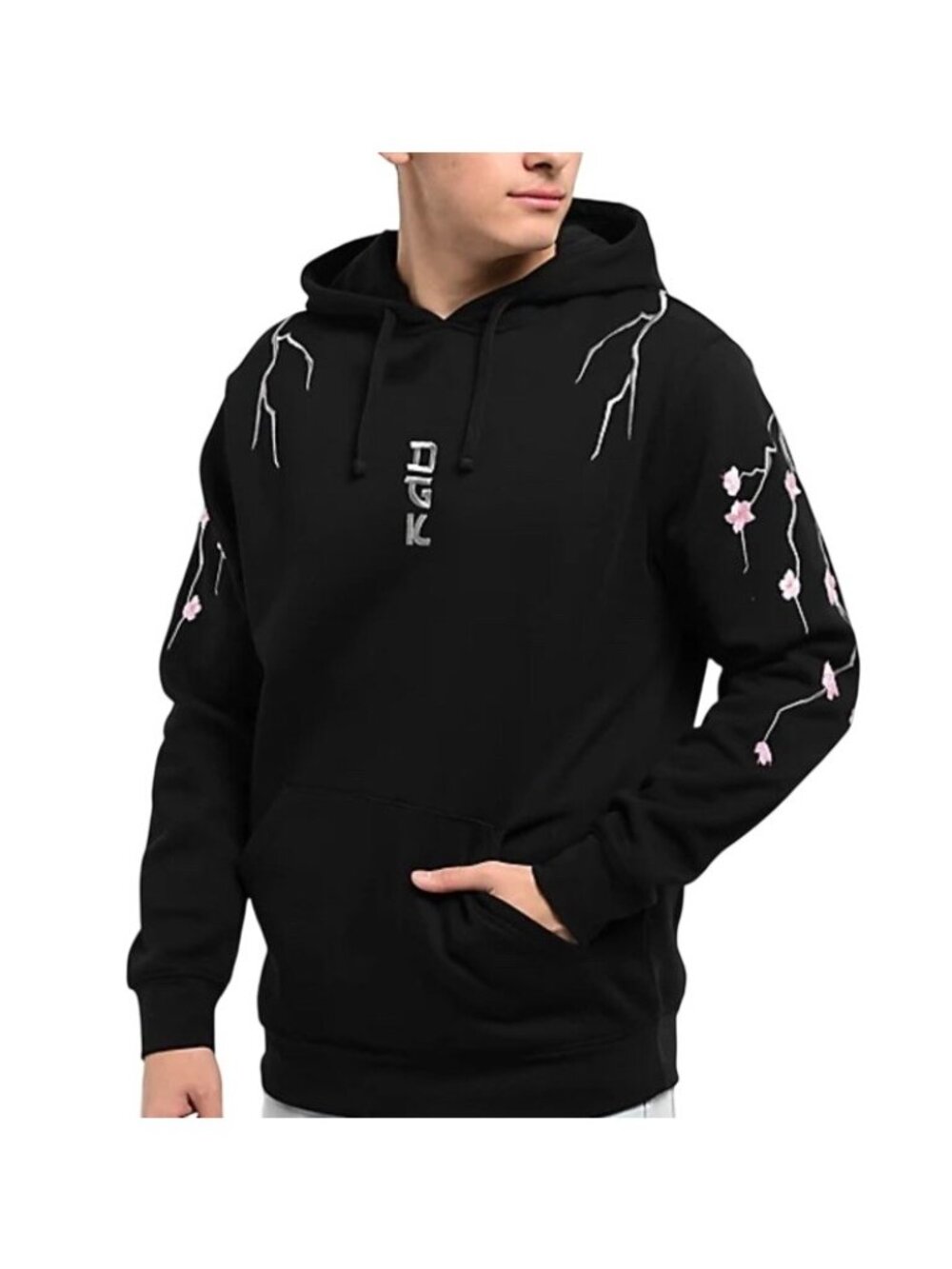 DGK Life Hoodie Mens Medium Black Cherry Blossom Embroidered Skate Pullover